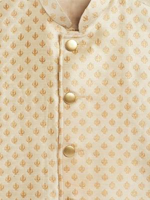 Beige woven silk blend boys-nehru-jacket 3