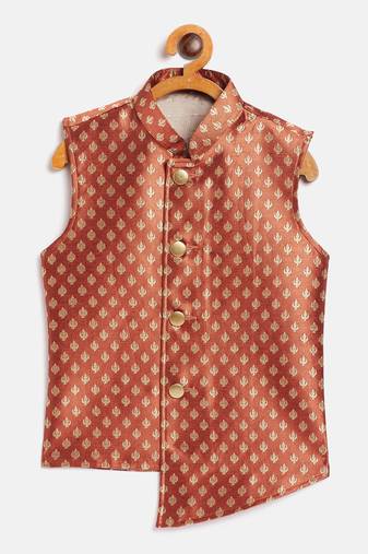 Orange woven silk blend boys-nehru-jacket