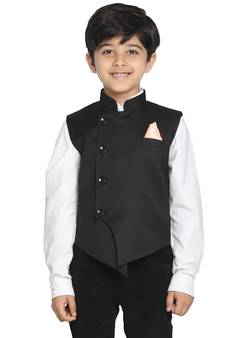 Boys Black Cotton Blend Nehru Jacket