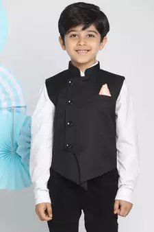  Black Cotton Blend Nehru Jacket
