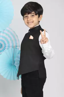  Black Cotton Blend Nehru Jacket