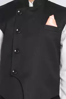 Black Cotton Blend Nehru Jacket