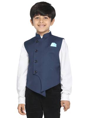  Navy Blue Cotton Blend Nehru Jacket 1