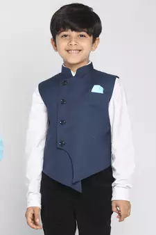  Navy Blue Cotton Blend Nehru Jacket