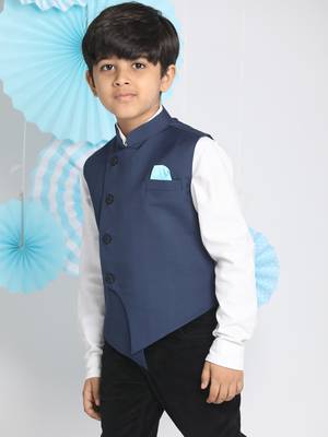  Navy Blue Cotton Blend Nehru Jacket 3