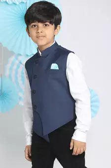  Navy Blue Cotton Blend Nehru Jacket