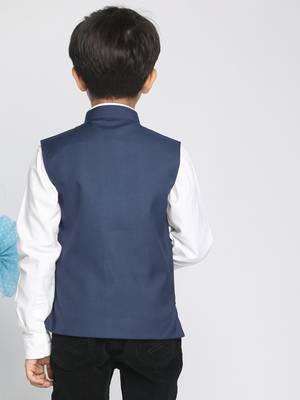  Navy Blue Cotton Blend Nehru Jacket 4