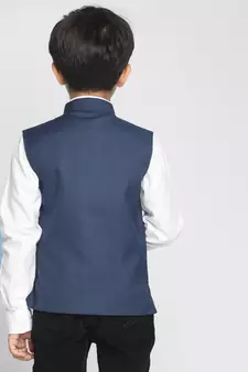  Navy Blue Cotton Blend Nehru Jacket
