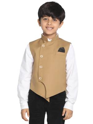  Beige Cotton Blend Nehru Jacket 1
