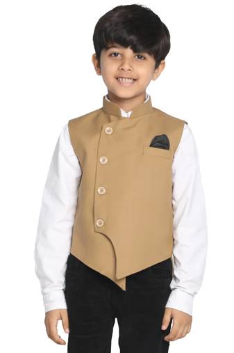 Boys Beige Cotton Blend Nehru Jacket