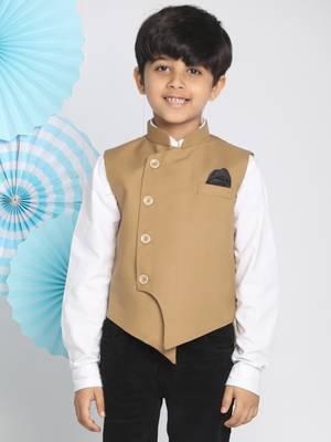  Beige Cotton Blend Nehru Jacket 2