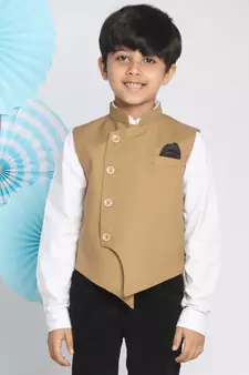  Beige Cotton Blend Nehru Jacket