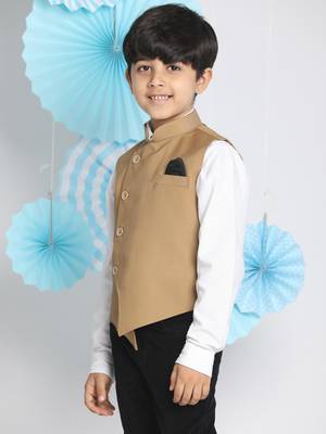  Beige Cotton Blend Nehru Jacket 3