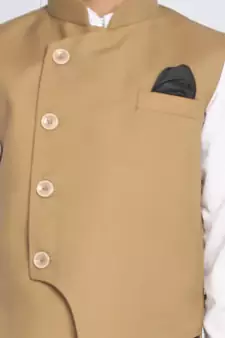  Beige Cotton Blend Nehru Jacket