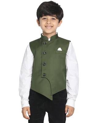  Dark Green Cotton Blend Nehru Jacket 1