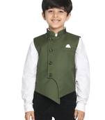  Dark Green Cotton Blend Nehru Jacket