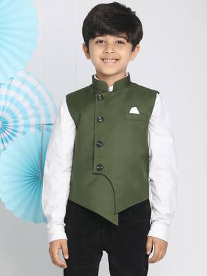  Dark Green Cotton Blend Nehru Jacket 2