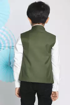  Dark Green Cotton Blend Nehru Jacket