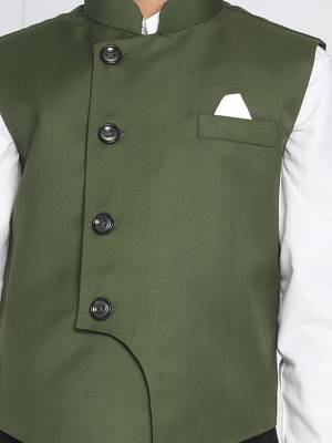  Dark Green Cotton Blend Nehru Jacket 5