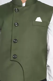  Dark Green Cotton Blend Nehru Jacket