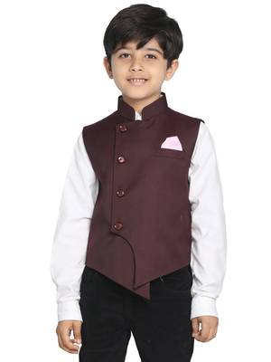  Maroon Cotton Blend Nehru Jacket 1