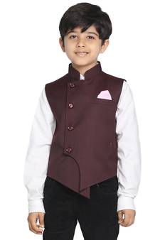 Boys Maroon Cotton Blend Nehru Jacket