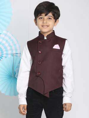  Maroon Cotton Blend Nehru Jacket 2
