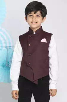  Maroon Cotton Blend Nehru Jacket