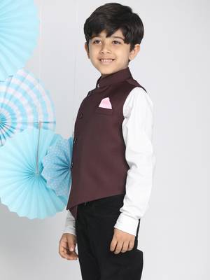  Maroon Cotton Blend Nehru Jacket 3