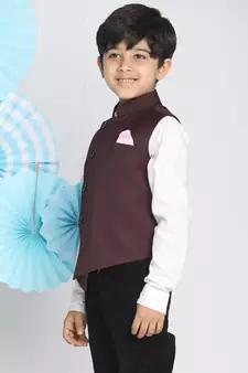  Maroon Cotton Blend Nehru Jacket