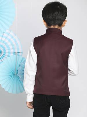  Maroon Cotton Blend Nehru Jacket 4