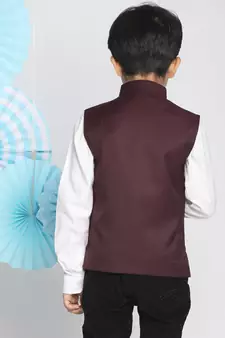  Maroon Cotton Blend Nehru Jacket