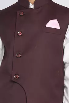  Maroon Cotton Blend Nehru Jacket