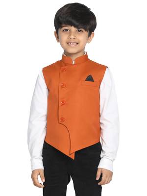  Orange Cotton Blend Nehru Jacket 1