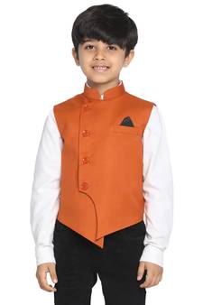 Boys Orange Cotton Blend Nehru Jacket