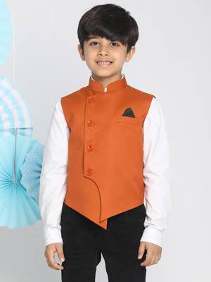 Orange Cotton Blend Nehru Jacket 2