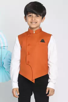  Orange Cotton Blend Nehru Jacket
