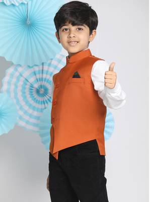  Orange Cotton Blend Nehru Jacket 3