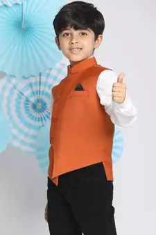  Orange Cotton Blend Nehru Jacket