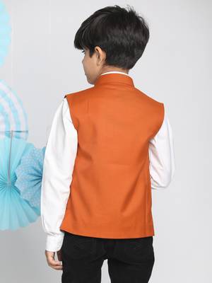  Orange Cotton Blend Nehru Jacket 4