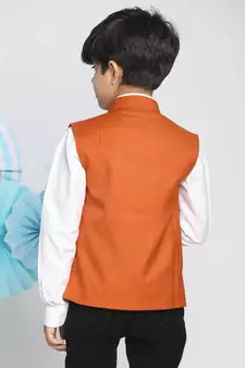  Orange Cotton Blend Nehru Jacket