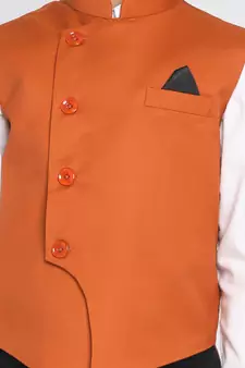  Orange Cotton Blend Nehru Jacket