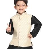 Silk Blend Woven Beige Nehru Jacket for Kid