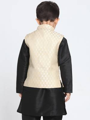 Silk Blend Woven Beige Nehru Jacket for Kid 5