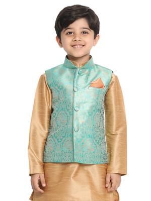 Boys Green Silk Blend Nehru Jacket 1