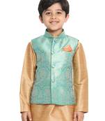 Boys Green Silk Blend Nehru Jacket
