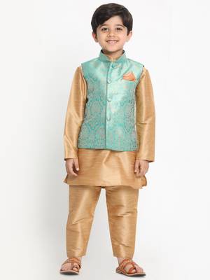 Boys Green Silk Blend Nehru Jacket 2