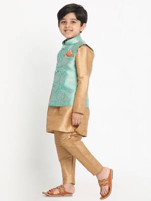 Boys Green Silk Blend Nehru Jacket 3