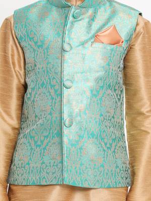 Boys Green Silk Blend Nehru Jacket 4