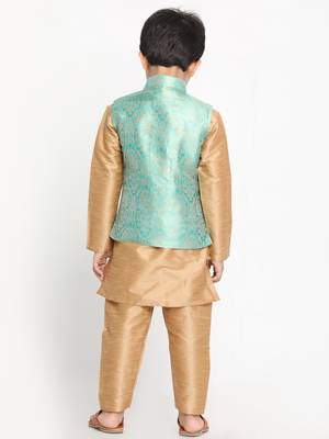 Boys Green Silk Blend Nehru Jacket 5